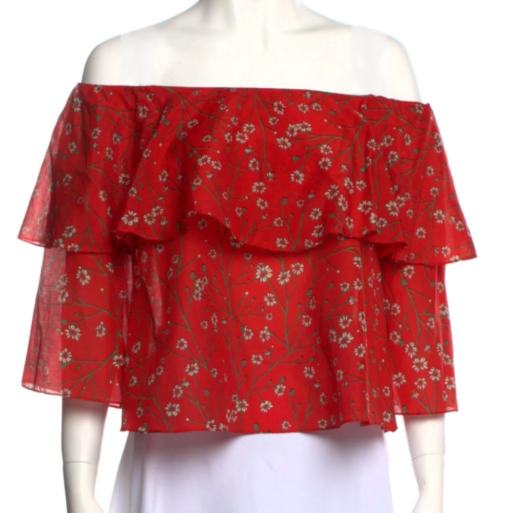 Alice + Olivia Red Floral Off the Shoulder Top